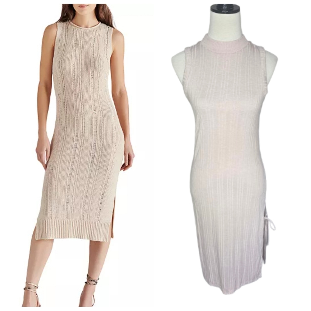 Topshop Ribbed Sleeveless Sheath Dress Mock Neck Blush Casual  Women's size 6